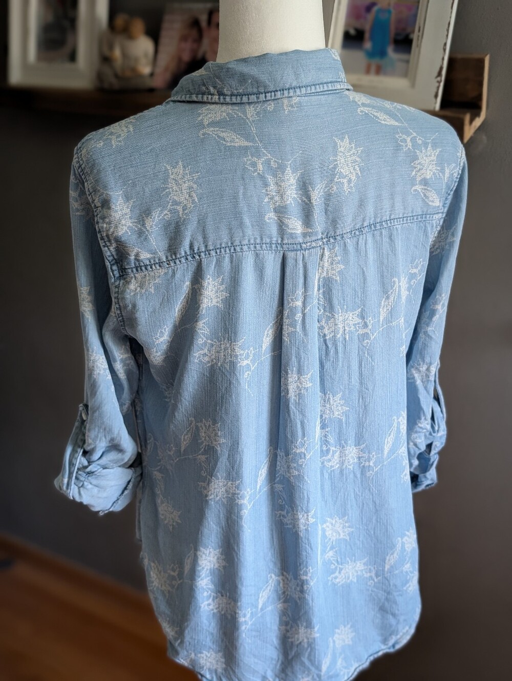 LIVERPOOL Boho Floral Denim Button Down Casual Cottagecore Shirt Small - Picture 3 of 5